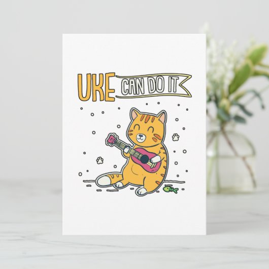 UKE kan het doen met Ukulele Ukelele Cat Guitar Mu Bedankkaart (Staand voorkant)