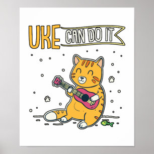 UKE kan het doen met Ukulele Ukelele Cat Guitar Mu Poster