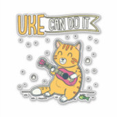 UKE kan het doen met Ukulele Ukelele Cat Guitar Mu Sticker (Voorkant)