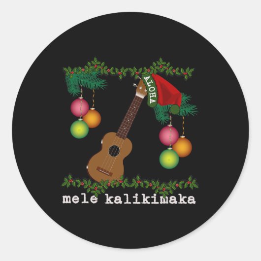 Uke Mele Kalikimaka Ukulele Kerstliedjes Aloha Ronde Sticker (Voorkant)