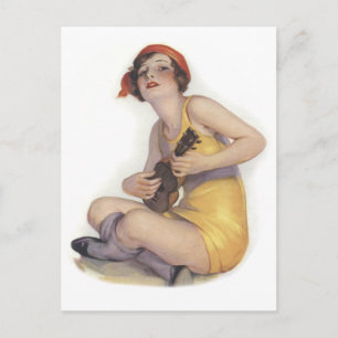 Uke Playing Flapper Postcard Briefkaart