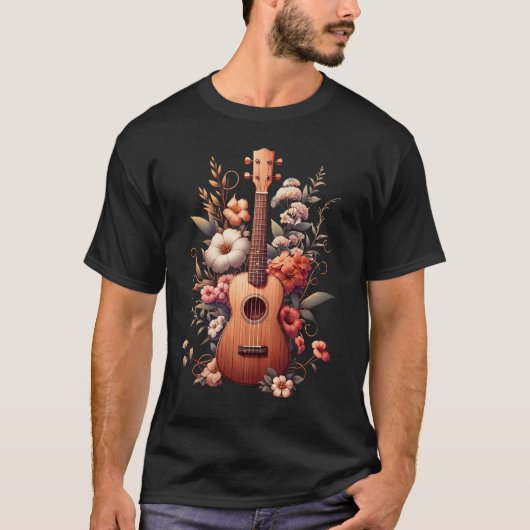 Ukelele esthetische bloemenukelelist ukelele t-shirt (Voorkant)