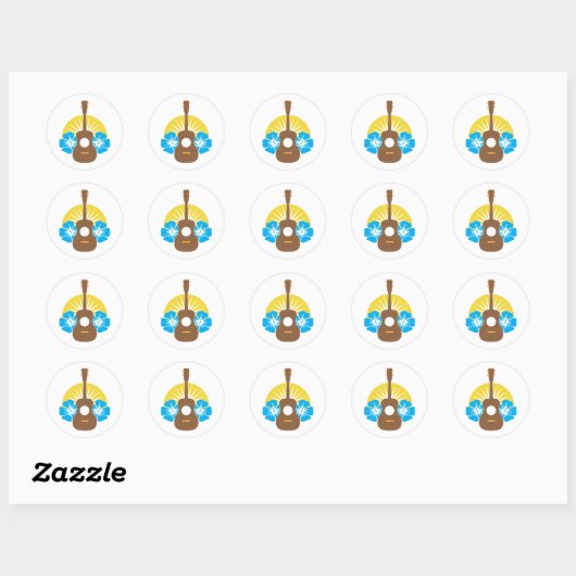 Ukelele hibiscus ronde sticker (Vel)