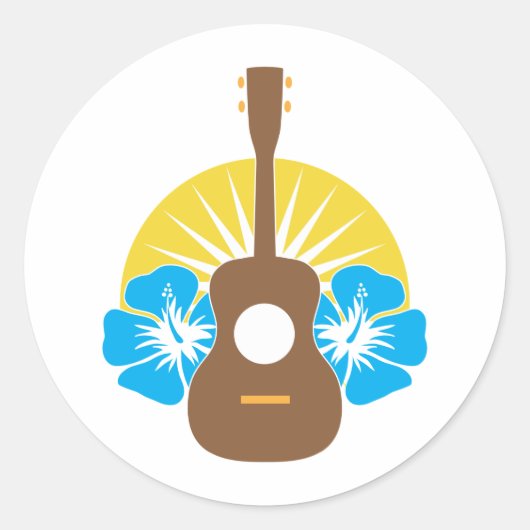 Ukelele hibiscus ronde sticker (Voorkant)