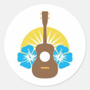 Ukelele hibiscus ronde sticker