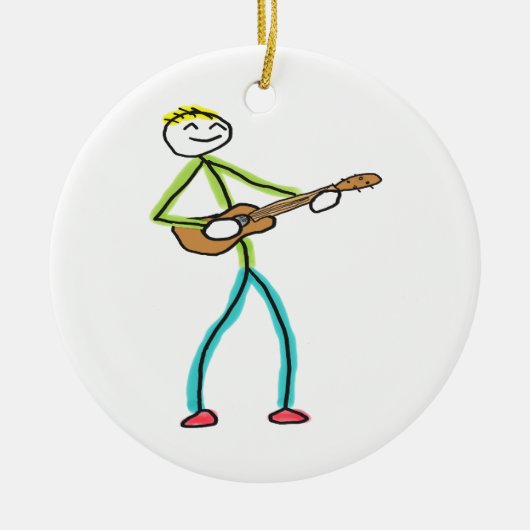 Ukelele spelende Stickman Keramisch Ornament (Voorkant)