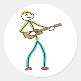 Ukelele spelende Stickman Ronde Sticker