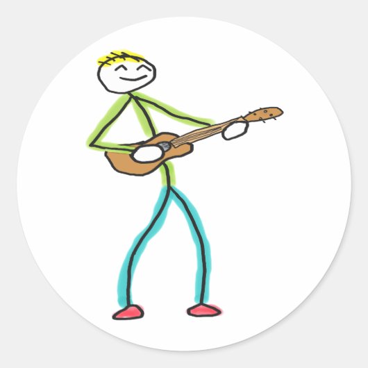 Ukelele spelende Stickman Ronde Sticker (Voorkant)