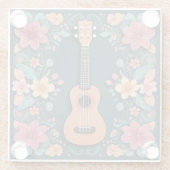 Ukelele Tropical Flowers Muziekinstrument  Glazen Onderzetter (Achterkant)