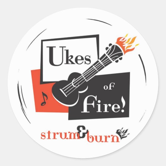 Ukes of Fire. ronde sticker (Voorkant)