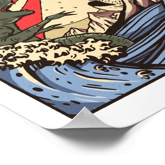 Ukiyo-e Catzilla Samurai versus Giant Kaiju Poster (Hoek)