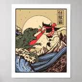 Ukiyo-e Catzilla Samurai versus Giant Kaiju Poster (Voorkant)