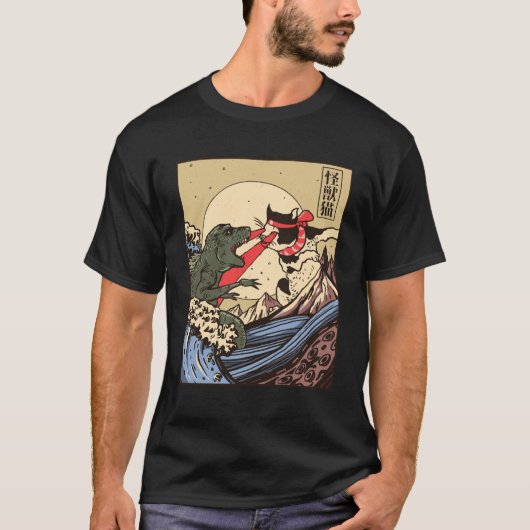 Ukiyo-e Catzilla Samurai versus Giant Kaiju T-shirt (Voorkant)