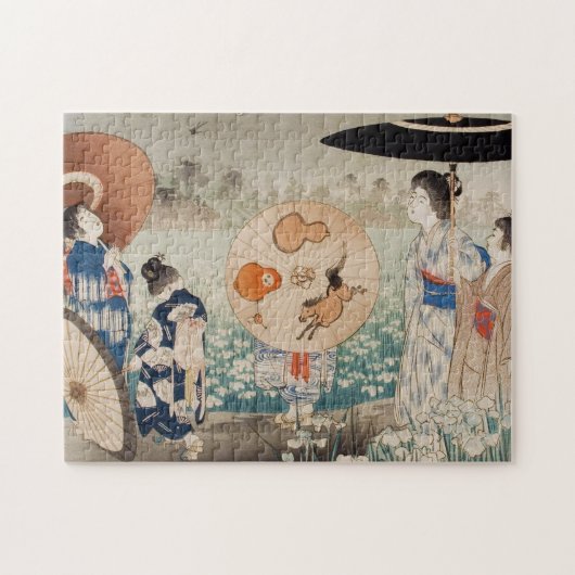  ukiyo-e-dames met paraplu art geishas legpuzzel (Horizontaal)