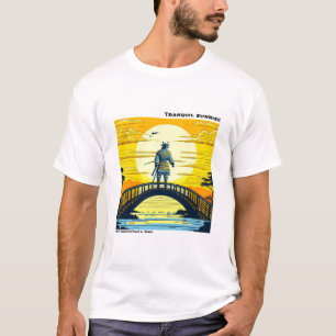 Ukiyo-e geel en zwart houtblok natuur t-shirt