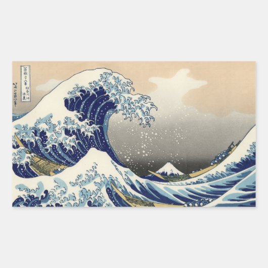 UKIYO-E ~HOKUSAI 葛飾北斎 「富嶽三十六景 神奈川沖浪裏」 RECHTHOEKIGE STICKER (Voorkant)