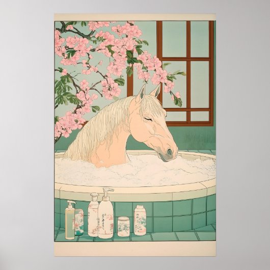 Ukiyo-e Horse Bathroom Print Japanese Minimalist (Voorkant)