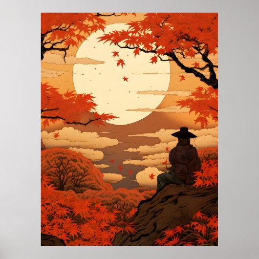 Ukiyo-e Japan herfst herfst samoerai Poster (Voorkant)