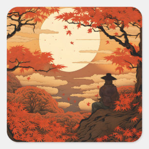 Ukiyo-e Japan herfst herfst samoerai Vierkante Sticker