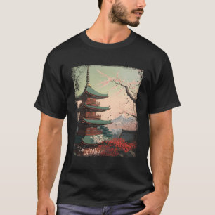 Ukiyo-E Japanse pagode en kersenbloesems T-shirt