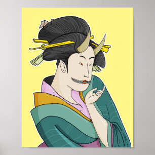 Ukiyo-e Japanse Voman Demon Oni Geisha Poster