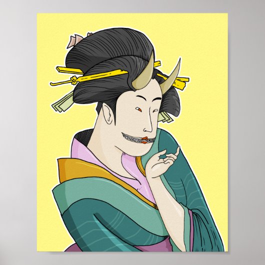 Ukiyo-e Japanse Voman Demon Oni Geisha Poster (Voorkant)