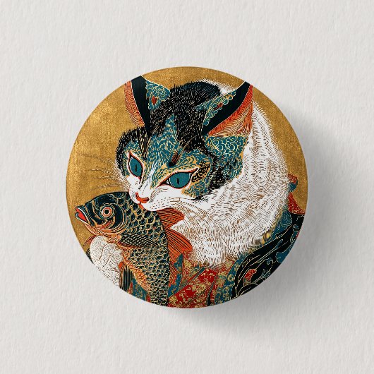 Ukiyo-e Kat | Japanse Kunst Ronde Button 3,2 Cm (Voorkant)
