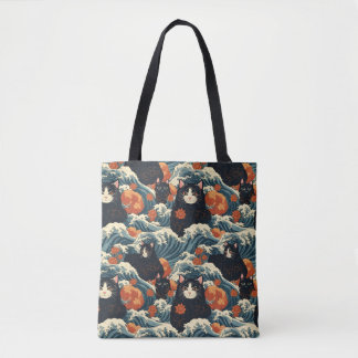 Ukiyo-e Katten van Kanagawa Patroon Tote Bag