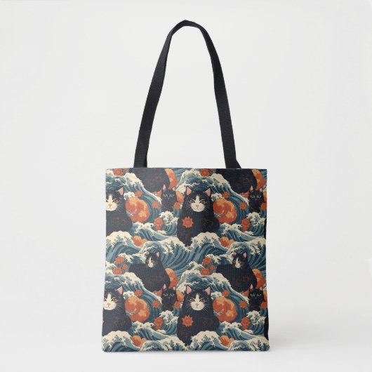 Ukiyo-e Katten van Kanagawa Patroon Tote Bag (Voorkant)