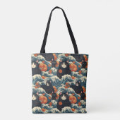 Ukiyo-e Katten van Kanagawa Patroon Tote Bag (Achterkant)
