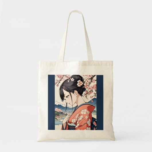 Ukiyo-e Modern Tote Bag with cherry blossom (Voorkant)