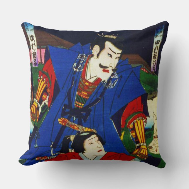 Ukiyo-e oude Japanse schilderijen van een Samurai Kussen (Voorkant)
