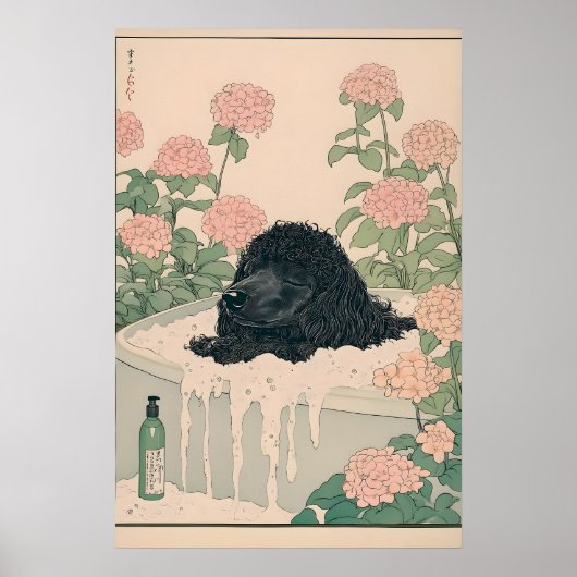 Ukiyo-e Poodle Art Print Japandi Bathroom Poster (Voorkant)