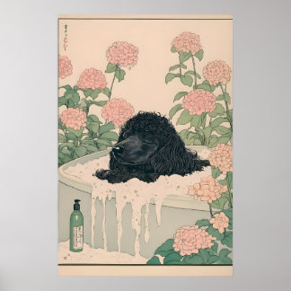 Ukiyo-e Poodle-kunstprint Japandi-badposter Poster