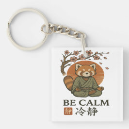 ukiyo-e Rode Panda- Wees Kalm Japanse Zen-meditati Sleutelhanger