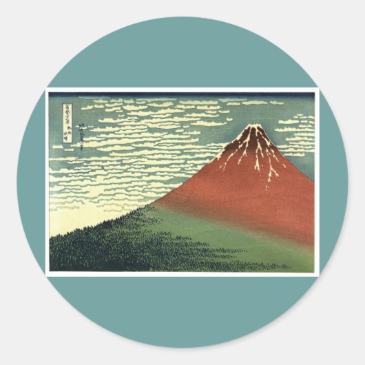 Ukiyo-e South Wind Clear Sky of Red Fuji Ronde Sticker (Voorkant)