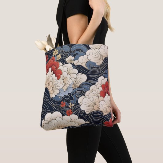 Ukiyo-e stijl golven tote bag (Dichtbij)