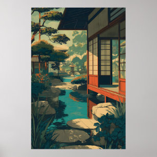 Ukiyo-e stijl Japans Zen tuinprint Tranquil Poster