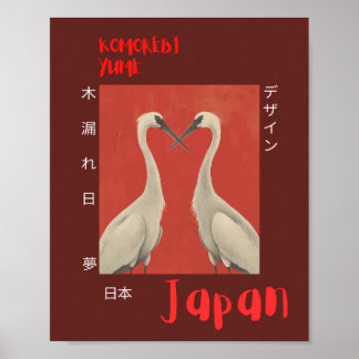Ukiyo-e stijl: Serene witte kranen, papieren Poste Poster