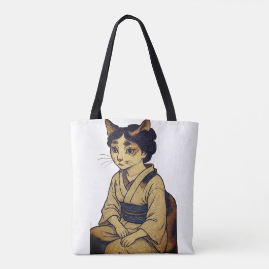 Ukiyo-e style calico cat tote bag (Achterkant)