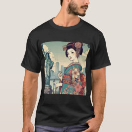 Ukiyo-e style: Oiran alongside the Statue of Liber T-shirt