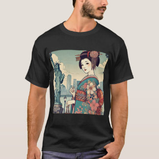 Ukiyo-e style: Oiran alongside the Statue of Liber T-shirt