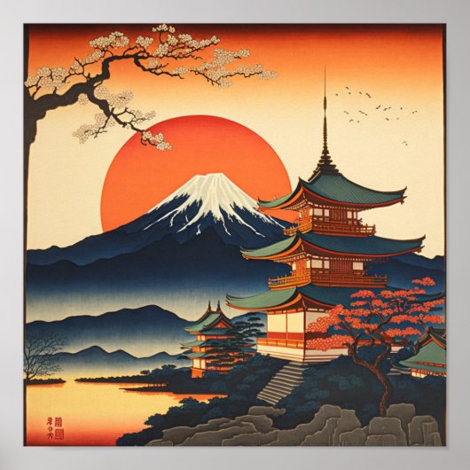 Ukiyo e style painting of a japan castle poster (Voorkant)