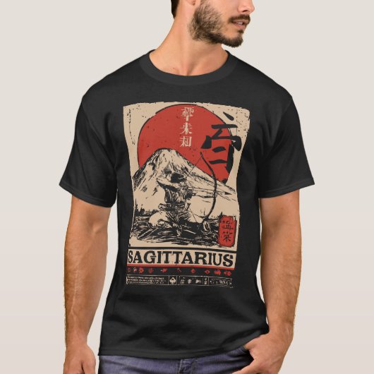Ukiyo-e Style Sagittarius Zodiac | Red Sun Archer T-shirt (Voorkant)