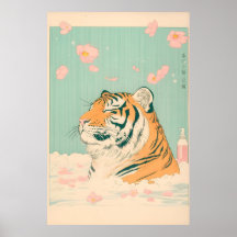 Ukiyo-e Tijger in Badkuip Print Japanse Badkamer