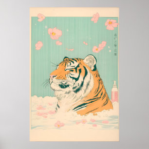 Ukiyo-e Tijger in Badkuip Print Japanse Badkamer