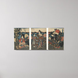 Ukiyo-e Triptych: Een tuin vol ponden Canvas Afdruk