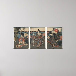 Ukiyo-e Triptych: Een tuin vol ponden Canvas Afdruk