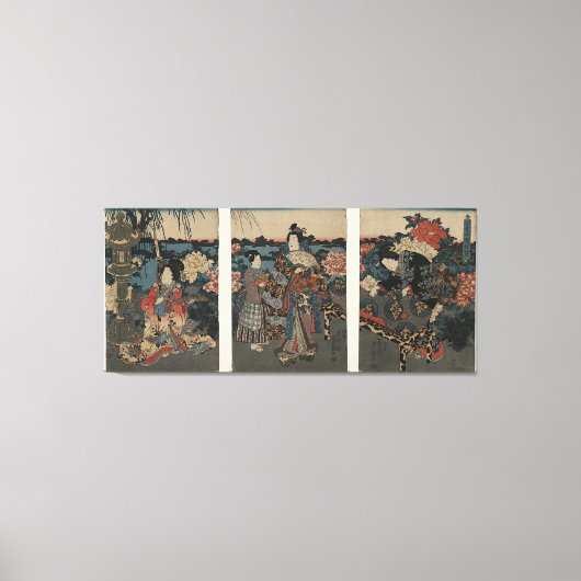 Ukiyo-e Triptych: Een tuin vol ponden Canvas Afdruk (Voorkant)