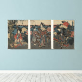Ukiyo-e Triptych: Een tuin vol ponden Canvas Afdruk (Insitu (Houten vloer))
